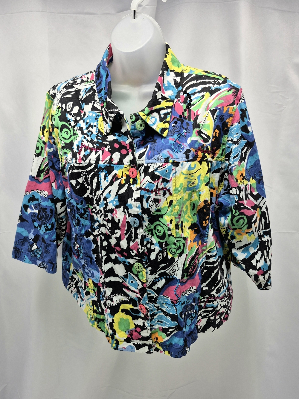 Choices 2X Vintage Abstract Graffiti Art To Wear Lightweight Button Up Jacket